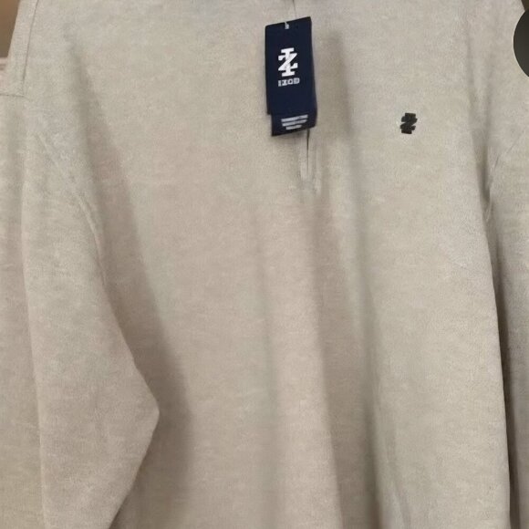 NWT Izod big and tall creme Beige Preppy quarter zip logo soft sweatshirt 3XLT - Picture 3 of 5